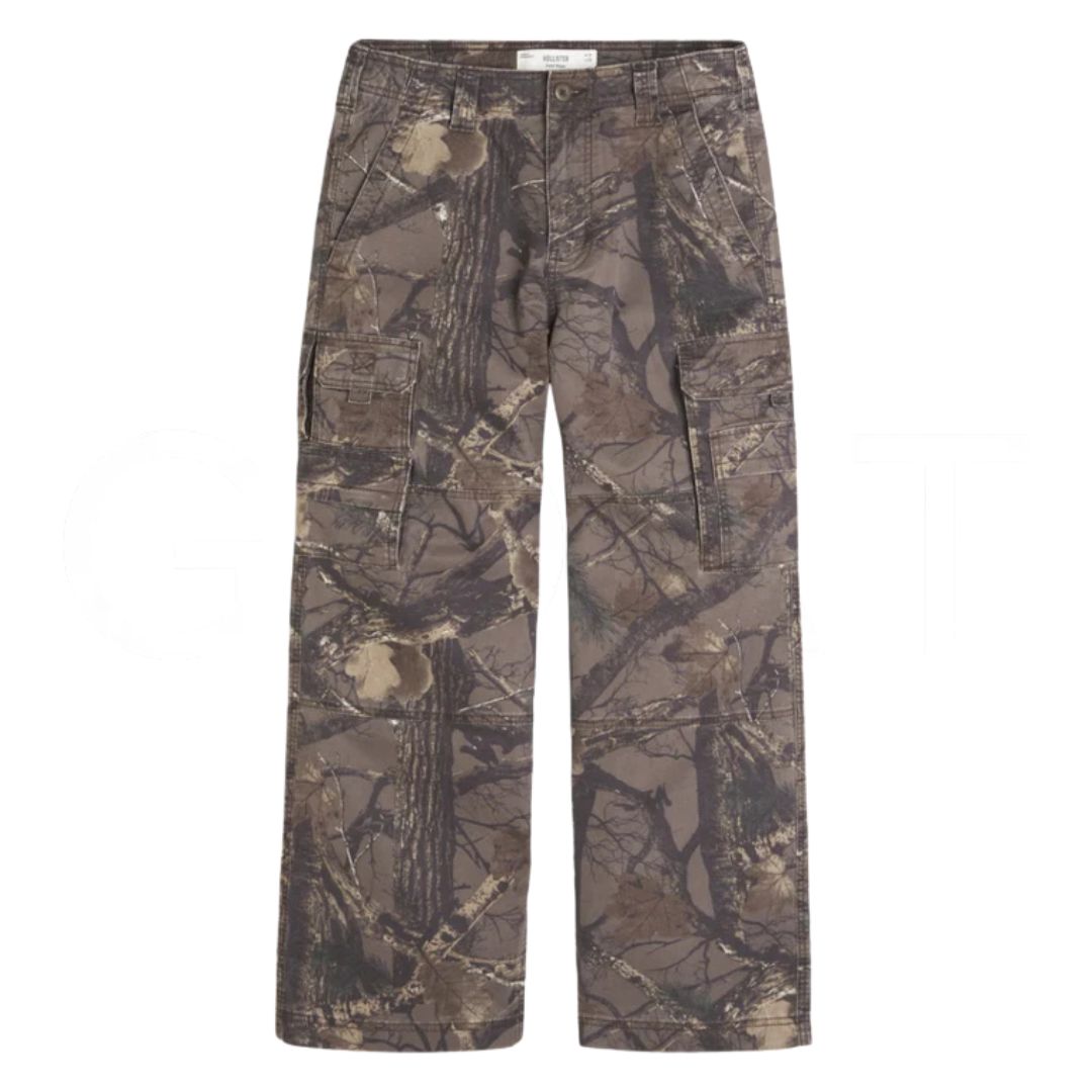 Hollister Super Baggy Camo Cargo Pants Dark Brown